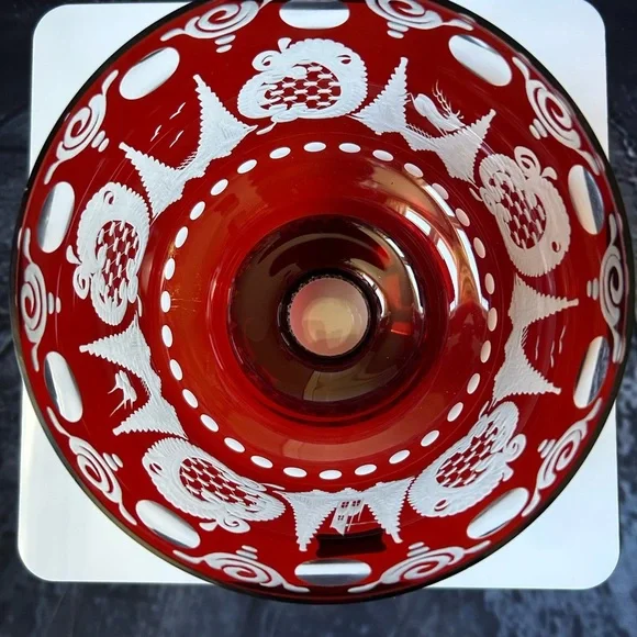 Egermann Czech Republic Bohemian Ruby Red Footed Compote Bowl - Picture 3 of 8